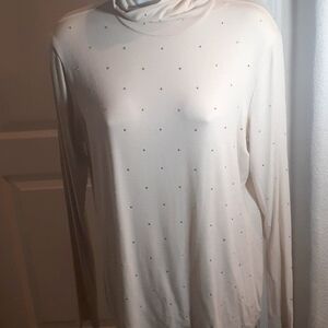 NWT ladies Express Rayon/spandex turtleneck top. LG. Tan/rhinestones. Holiday